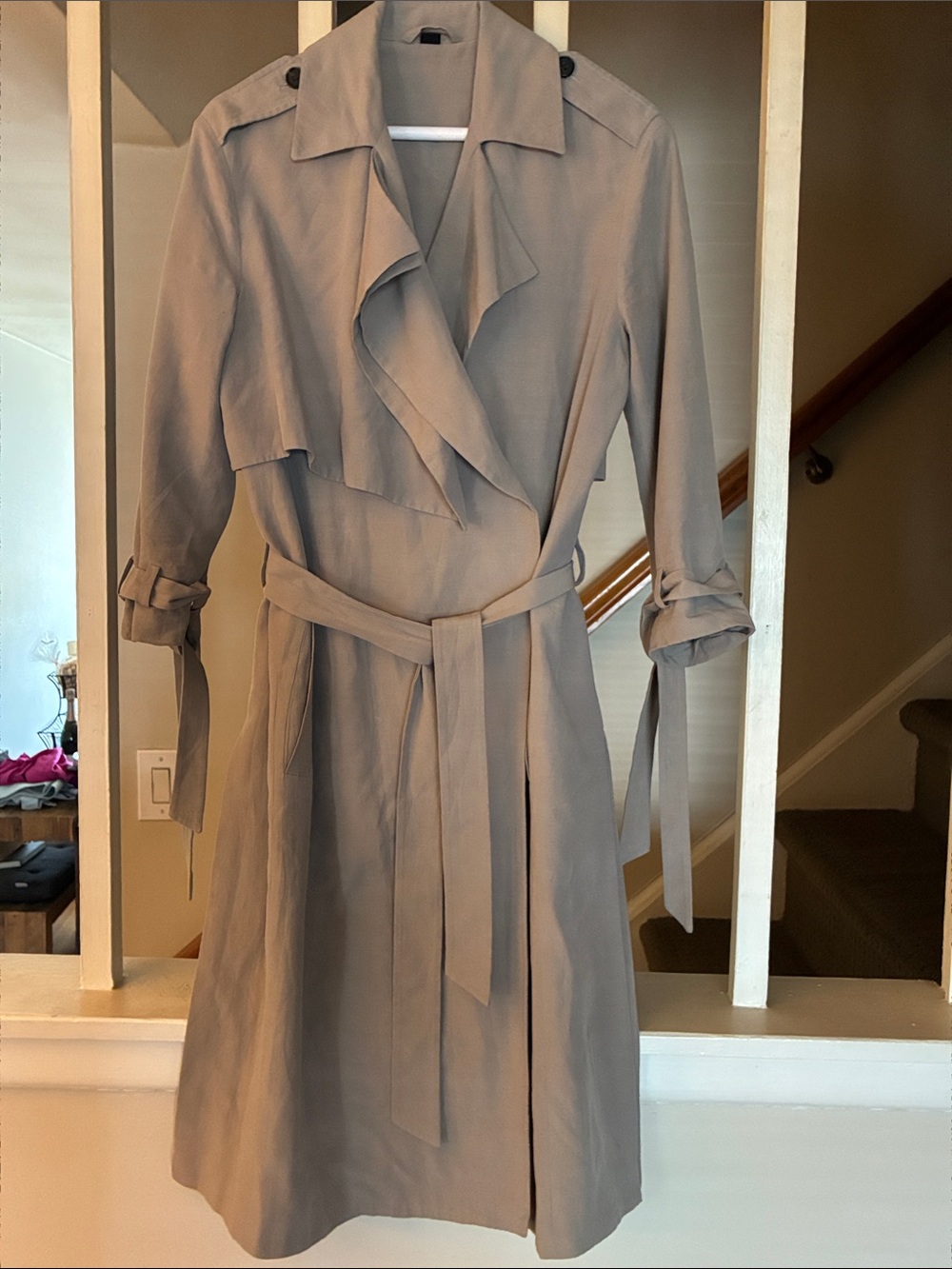 All Saints Taupe Belted Trench Coat